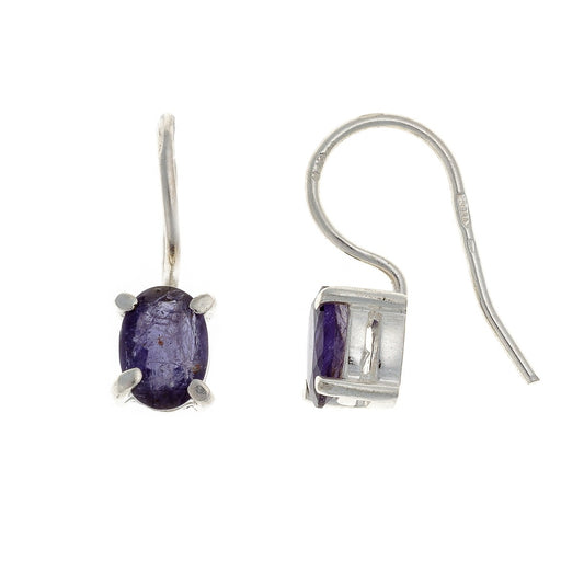 Sterling Silver Oval Iolite Drop Earrings