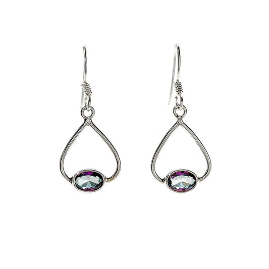 Sterling Silver Oval Mystic Topaz Drop Earrings