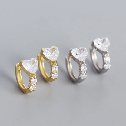Sterling Silver Gold Plated CZ Heart Hoops