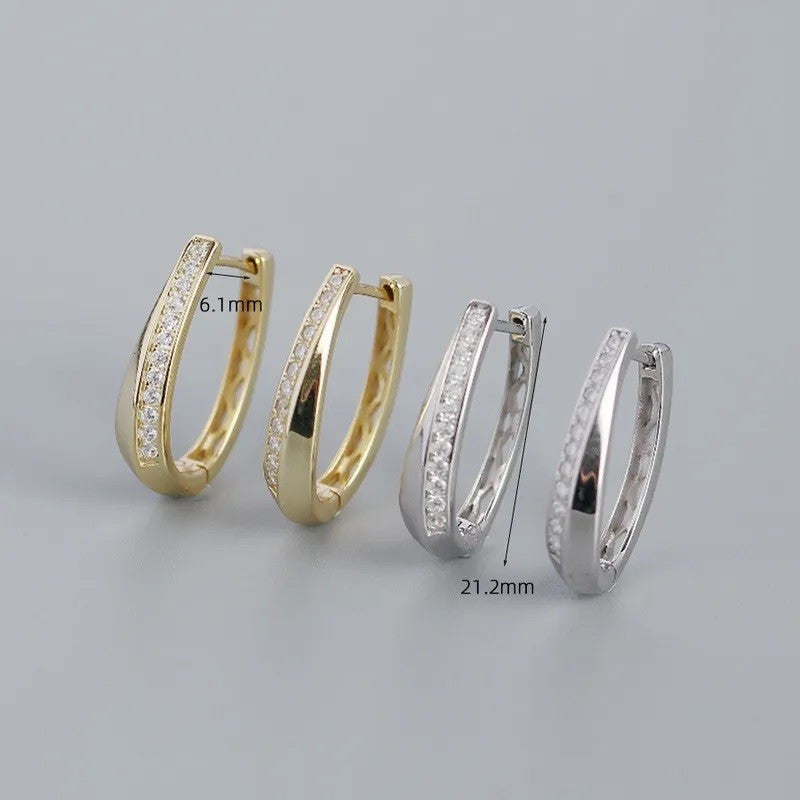 Sterling Silver Gold Plated Oval Hoops with CZ