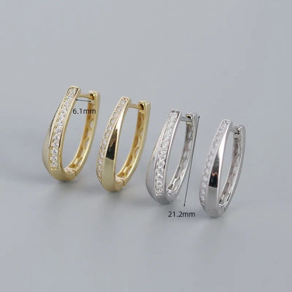 Sterling Silver Gold Plated Oval Hoops with CZ