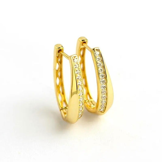 Sterling Silver Gold Plated Oval Hoops with CZ