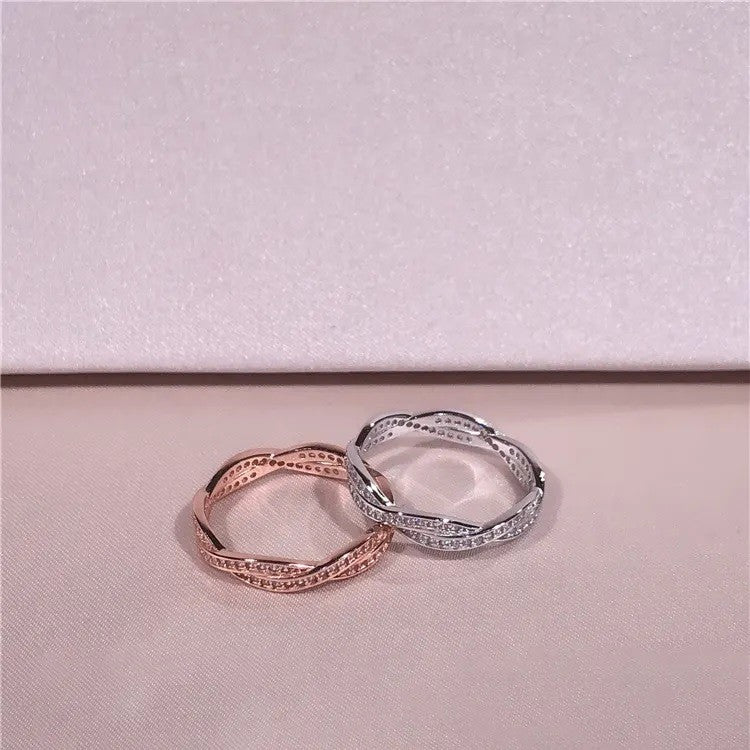 Sterling Silver Rose Gold Plated Twisted CZ Ring
