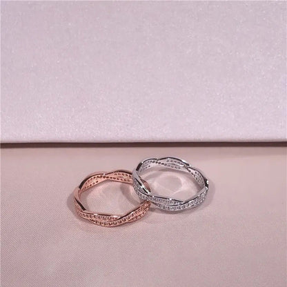 Sterling Silver Rose Gold Plated Twisted CZ Ring