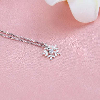 Sterling Silver CZ Snowflake Necklace