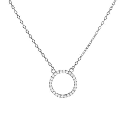 Sterling Silver Rhodium Plated CZ Circle Necklace