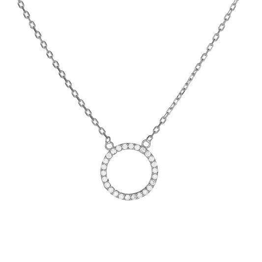 Sterling Silver Rhodium Plated CZ Circle Necklace