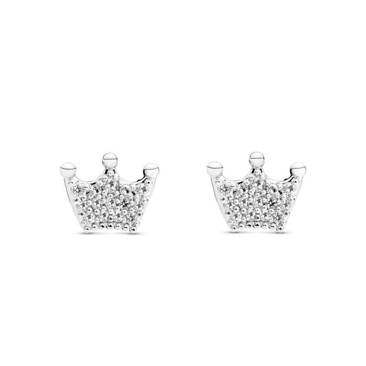 Sterling Silver Rhodium Plated Crown Studs