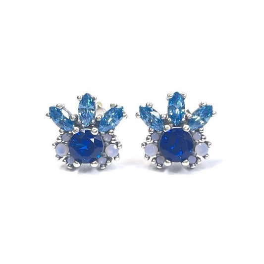 Sterling Silver Rhodium Plated Blue CZ Studs