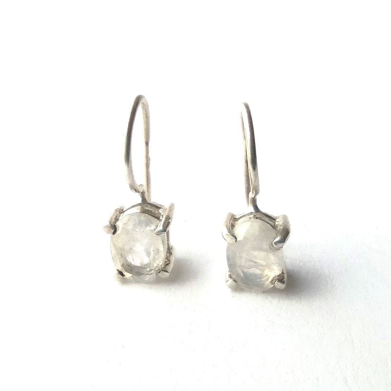 Sterling Silver Oval Moonstone Drop Earrings