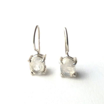 Sterling Silver Oval Moonstone Drop Earrings