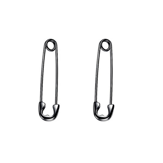 Sterling Silver Black Rhodium Plated Safety Pin Earrings