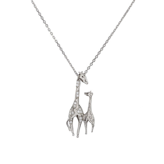Sterling Silver Rhodium Plated CZ Giraffe Necklace