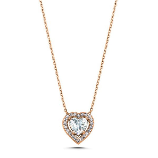 Sterling Silver Rose Gold Plated CZ Heart Necklace