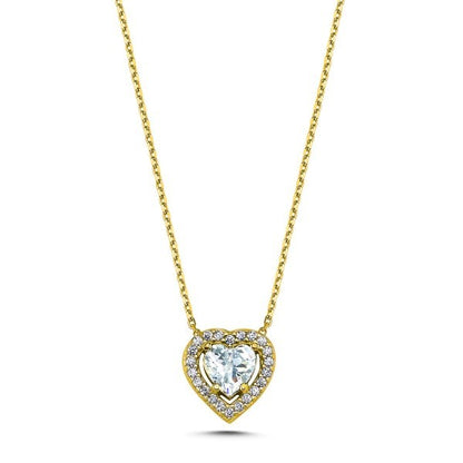 Sterling Silver Gold Plated CZ Heart Necklace