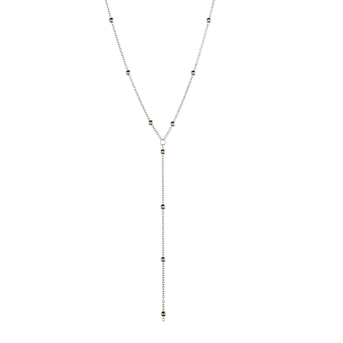 Sterling Silver Rhodium Plated Beaded Necklace