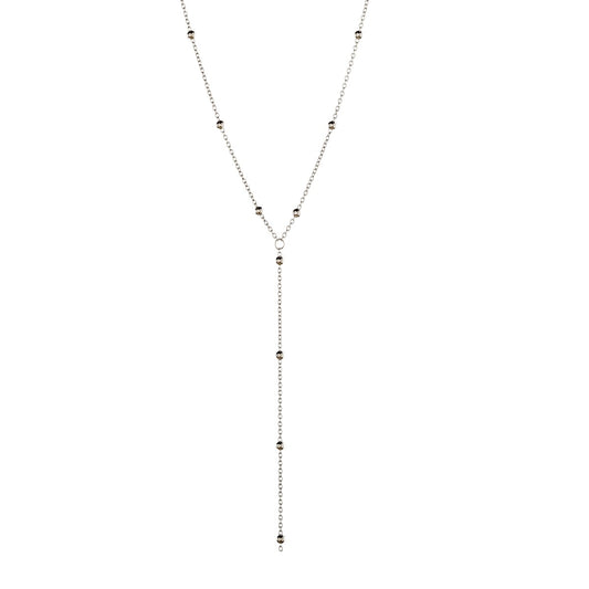 Sterling Silver Rhodium Plated Beaded Necklace