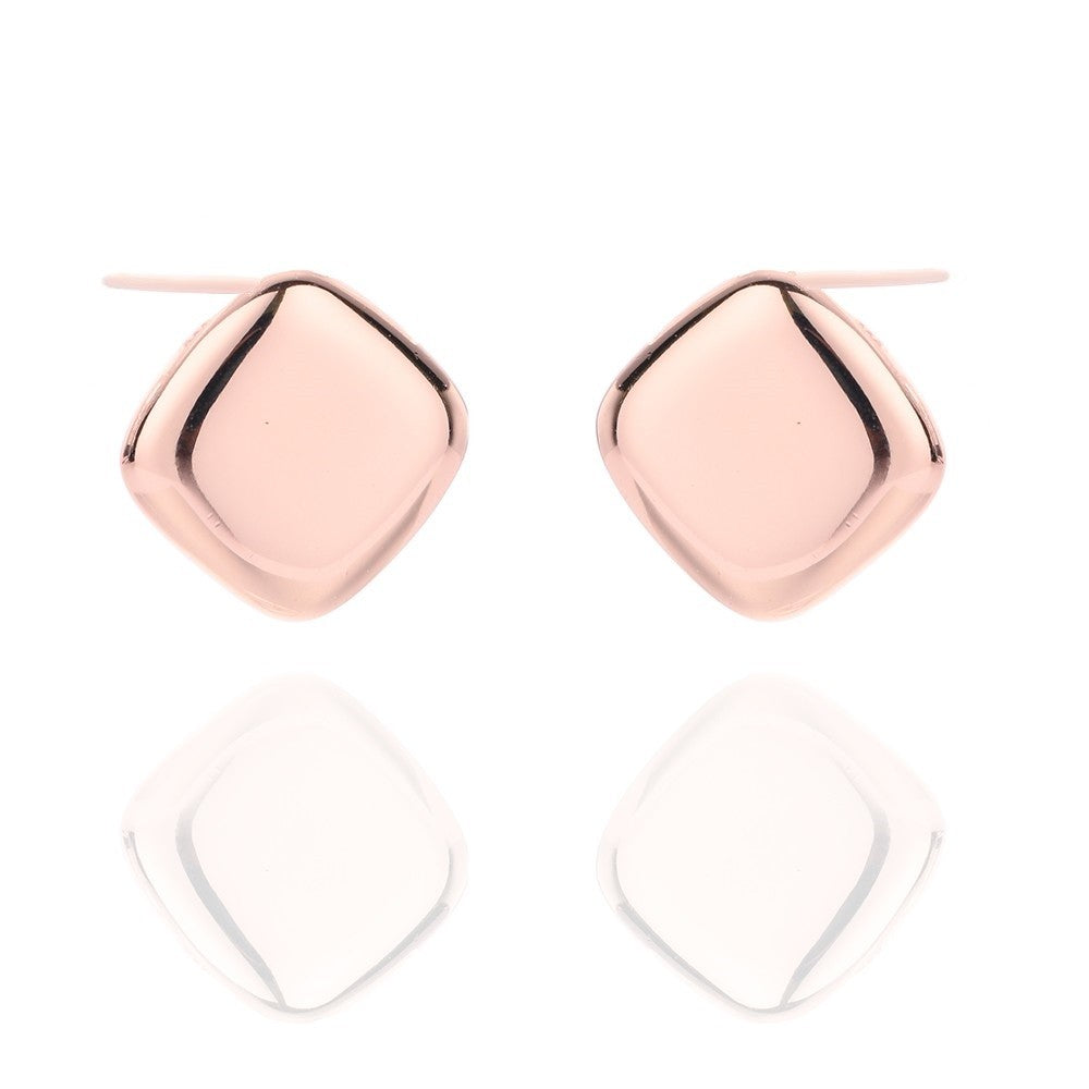 Sterling Silver Rose Gold Plated Square Studs