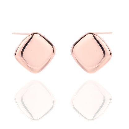 Sterling Silver Rose Gold Plated Square Studs