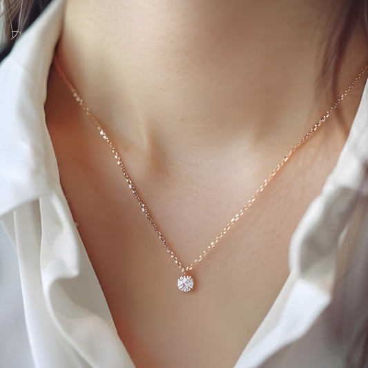Sterling Silver Rose Gold Plated CZ Crystal Necklace
