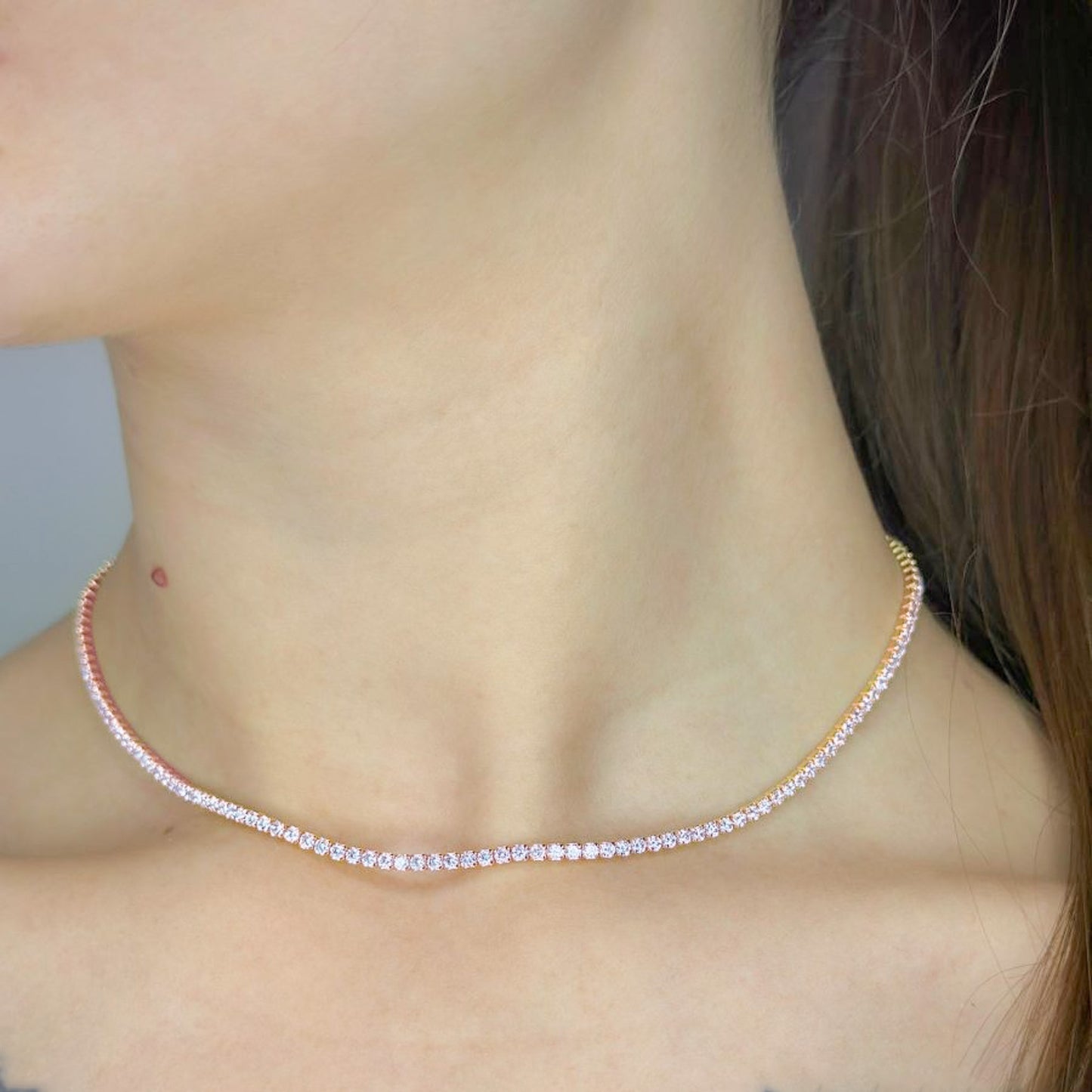 Sterling Silver Rose Gold Plated CZ Tennis Necklace