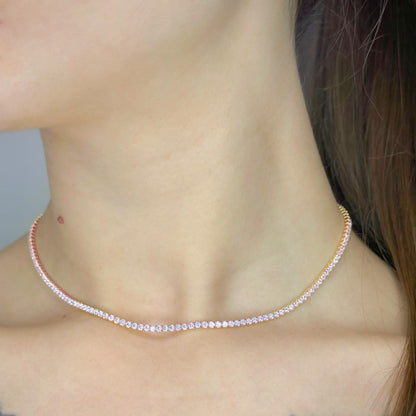 Sterling Silver Rose Gold Plated CZ Tennis Necklace
