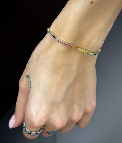 Sterling Silver Gold Plated Rainbow CZ Tennis Bracelet
