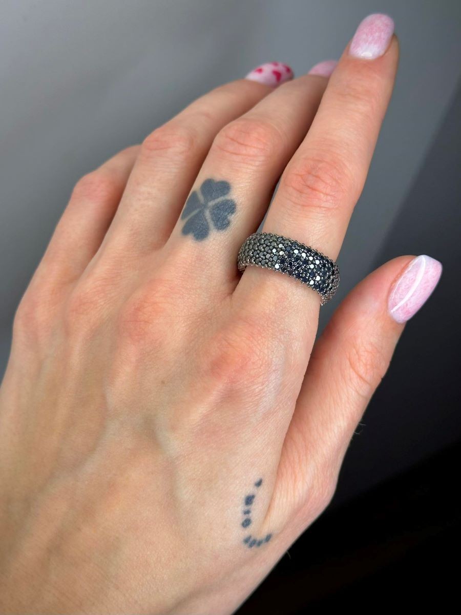 Sterling Silver Rhodium Plated Five Row CZ Band Ring