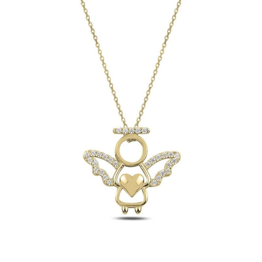 Sterling Silver Gold Plated CZ Angel Necklace