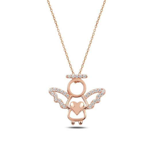 Sterling Silver Rose Gold Plated CZ Angel Necklace