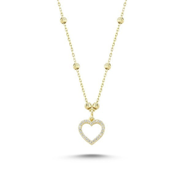 Sterling Silver Gold Plated CZ Heart Necklace