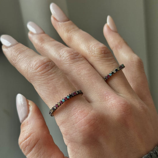 Sterling Silver Rose Gold Plated 2 mm CZ Band Ring