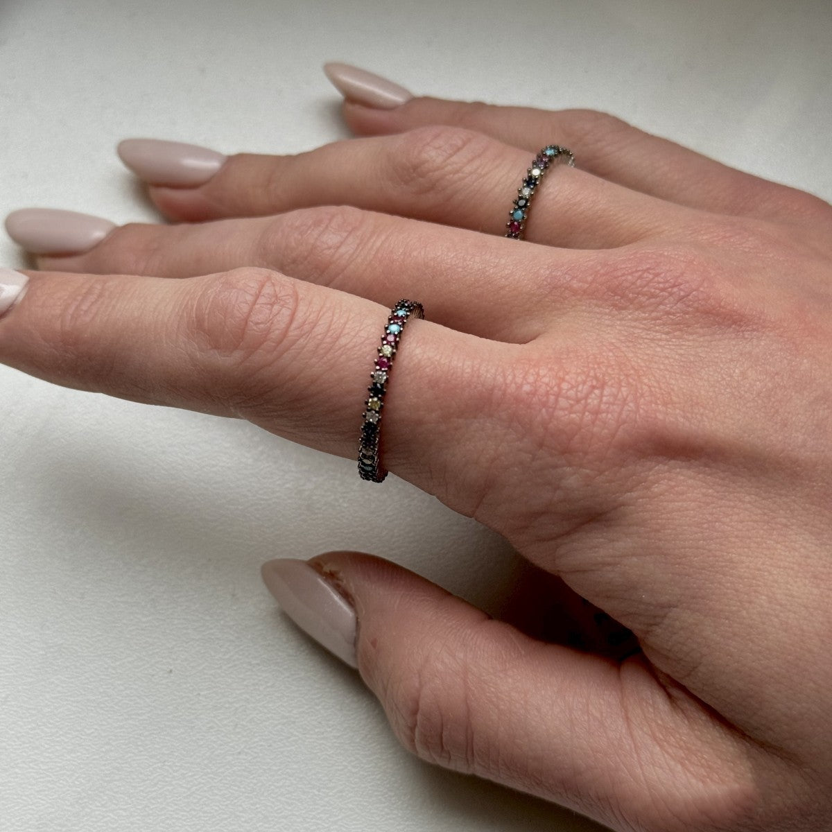 Sterling Silver Rose Gold Plated 2 mm CZ Band Ring