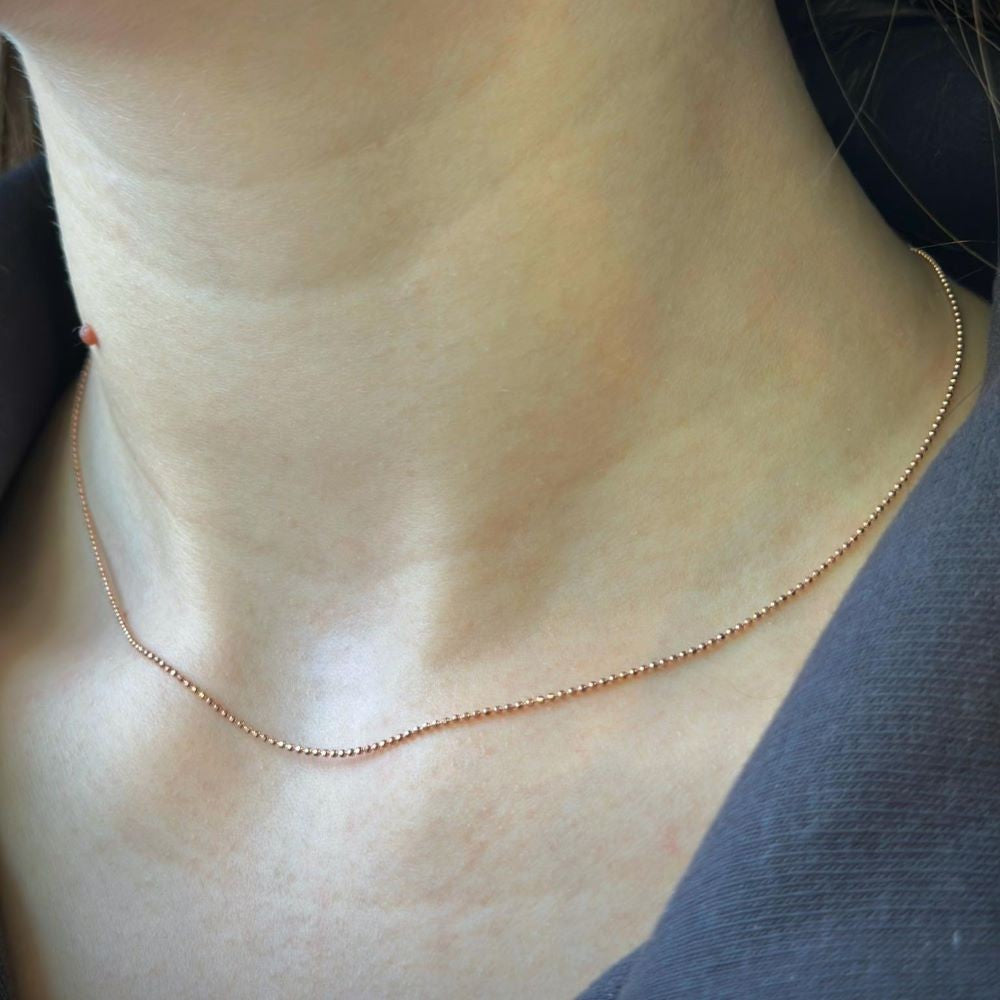 Sterling Silver Rose Gold Plated 1 mm Ball Bead Chain