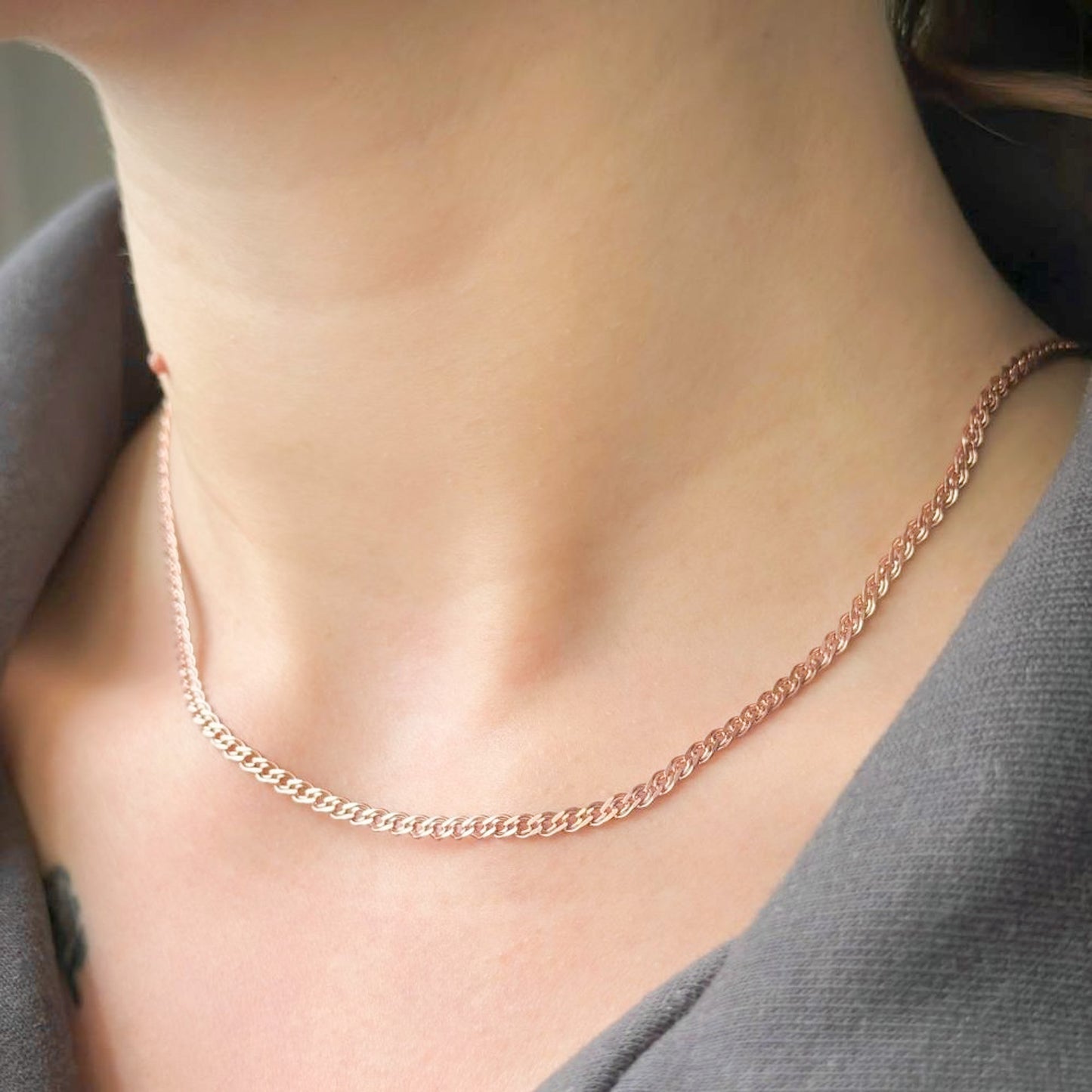 Sterling Silver Rose Gold Plated 3 mm Nonna Chain