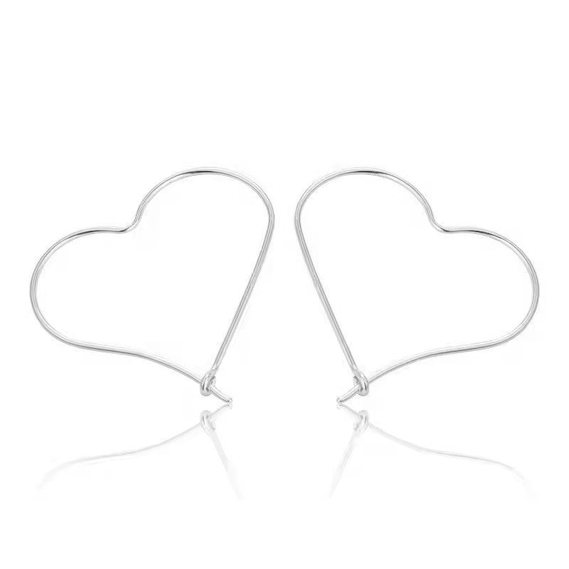 Sterling Silver Rhodium Plated Heart Hoops