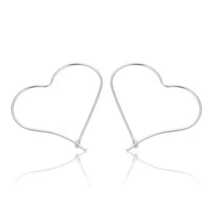 Sterling Silver Rhodium Plated Heart Hoops