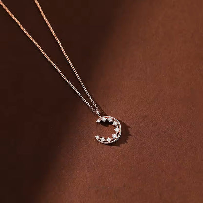 Sterling Silver Rose Gold Plated CZ Moon Necklace