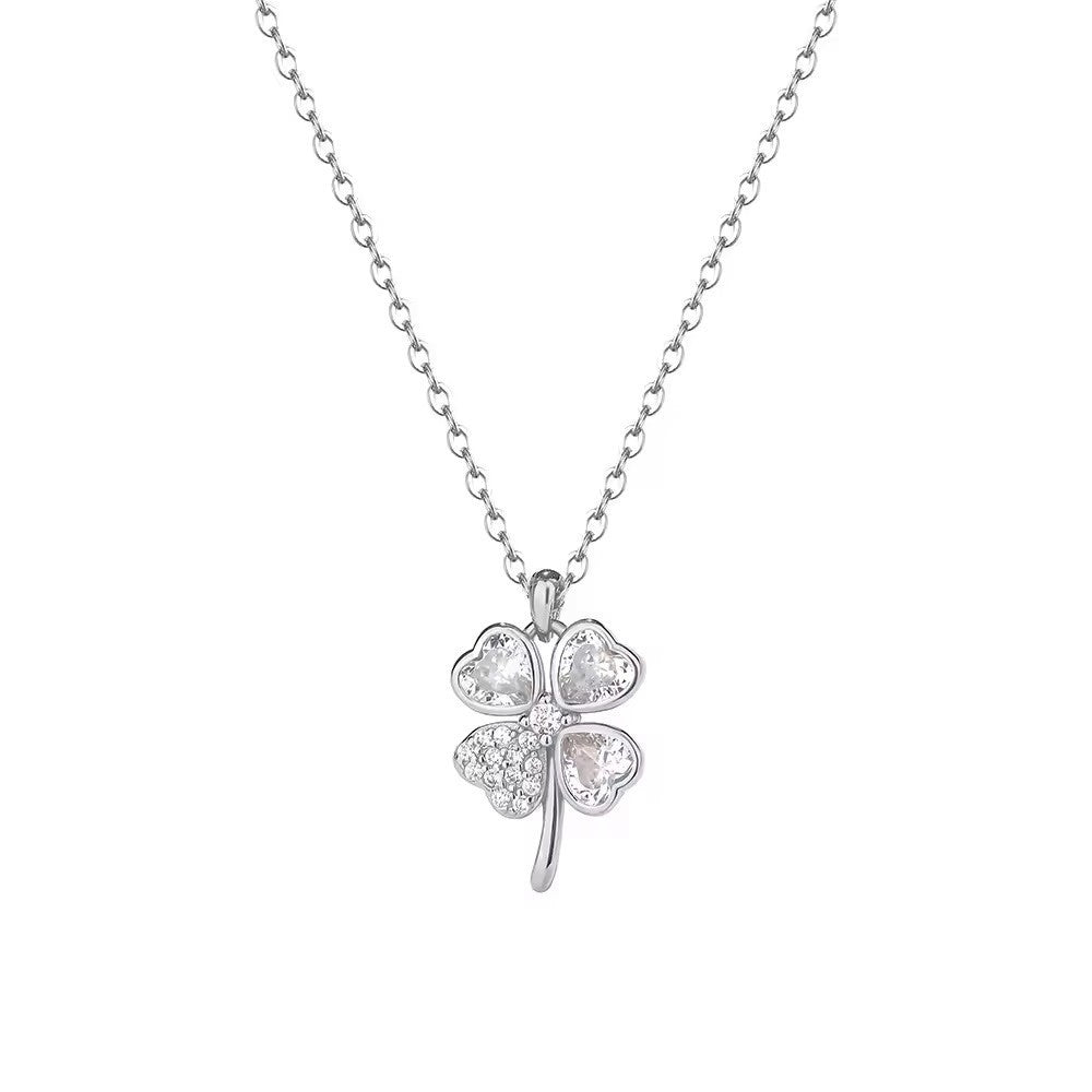Sterling Silver Gold Plated CZ Clover Necklace