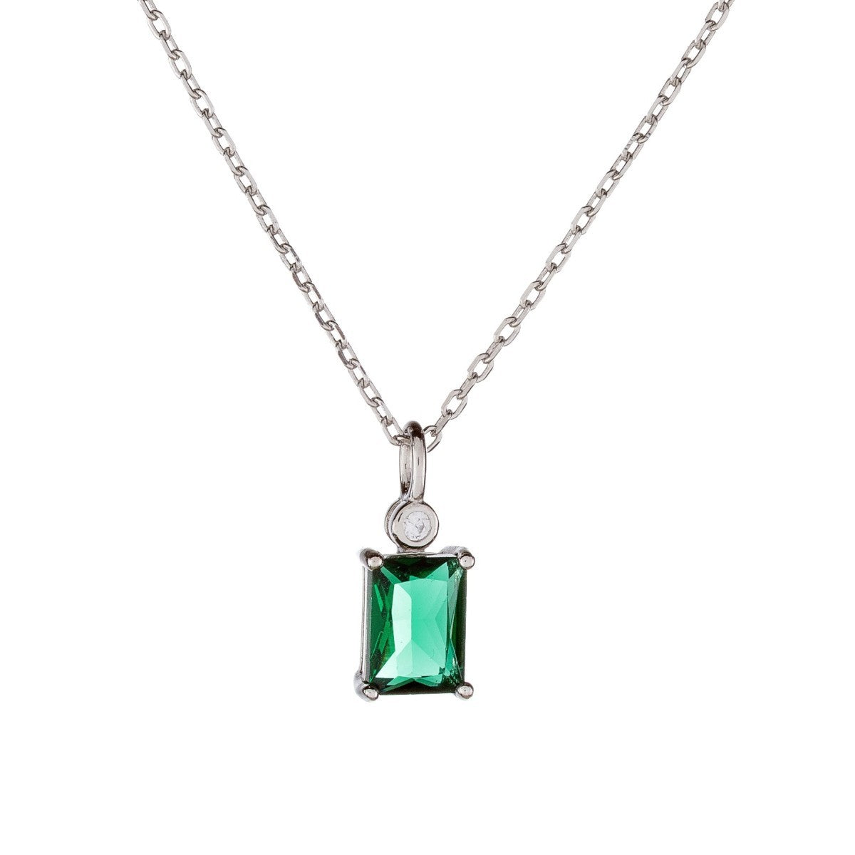 Sterling Silver Green CZ Pendant Necklace