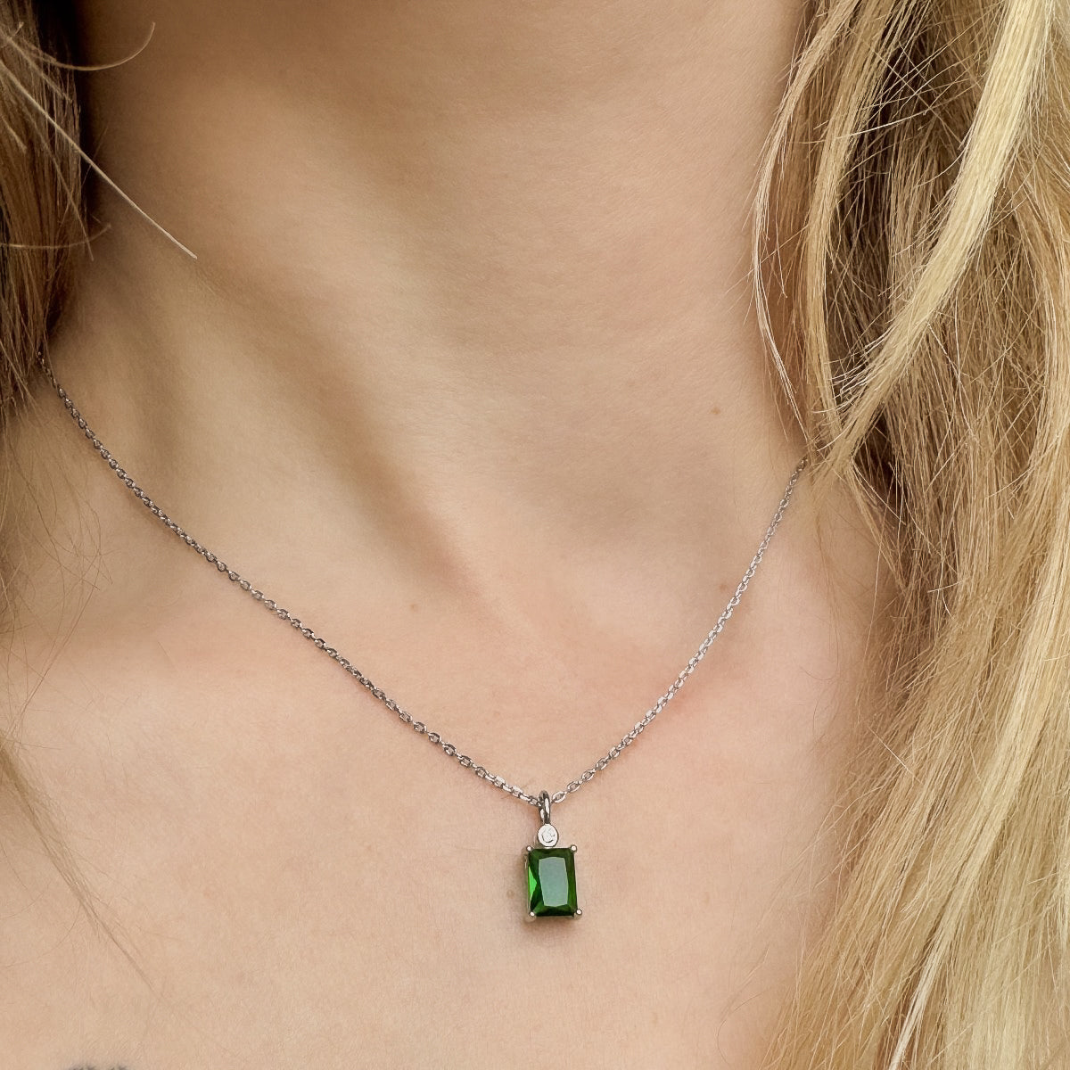 Sterling Silver Green CZ Pendant Necklace