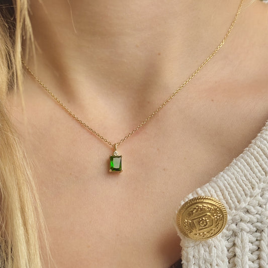Sterling Silver Green CZ Pendant Necklace