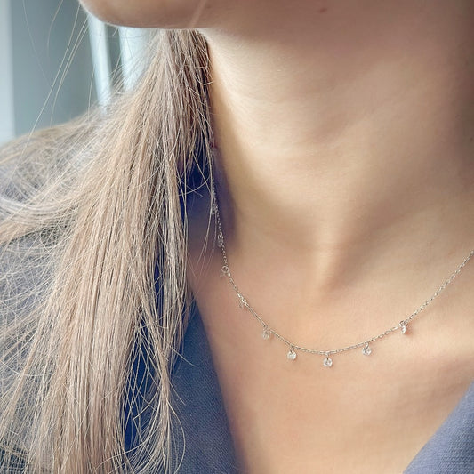 Sterling Silver Rhodium Plated CZ Crystal Necklace