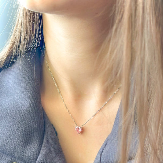 Sterling Silver Rhodium Plated CZ Heart Necklace