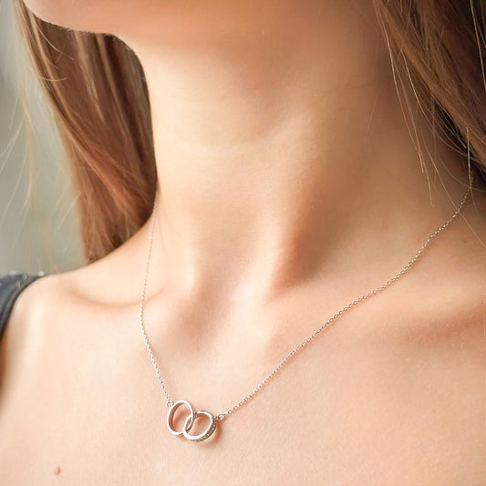 Sterling Silver Rhodium Plated Linking Ring Necklace