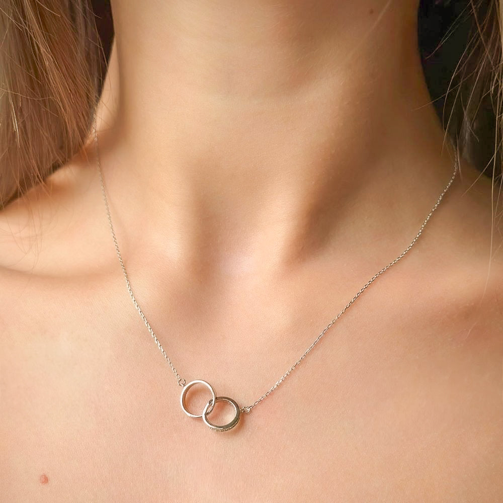 Sterling Silver Rhodium Plated Linking Ring Necklace
