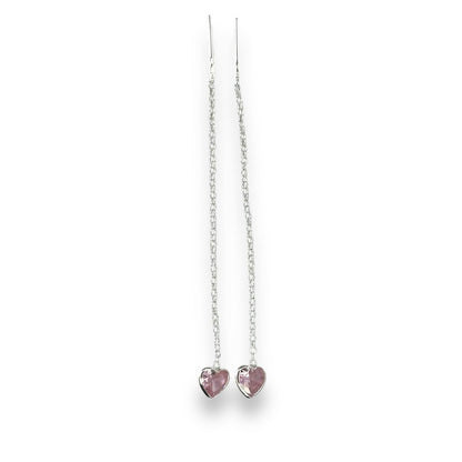 Sterling Silver CZ Heart Drop Earrings