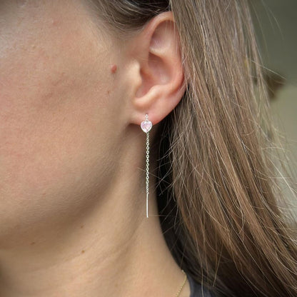 Sterling Silver CZ Heart Drop Earrings