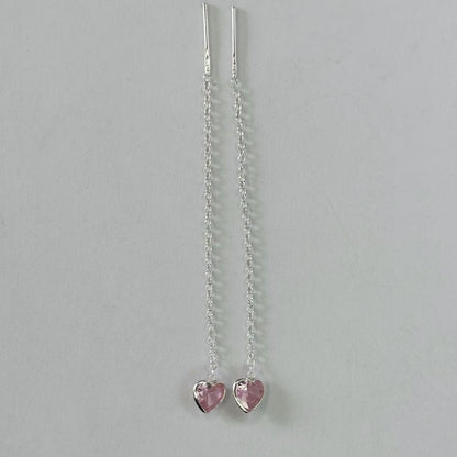 Sterling Silver CZ Heart Drop Earrings