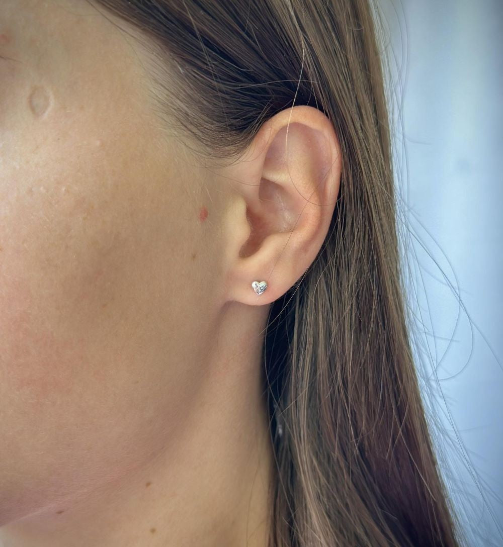 Sterling Silver Rhodium Plated Heart Studs